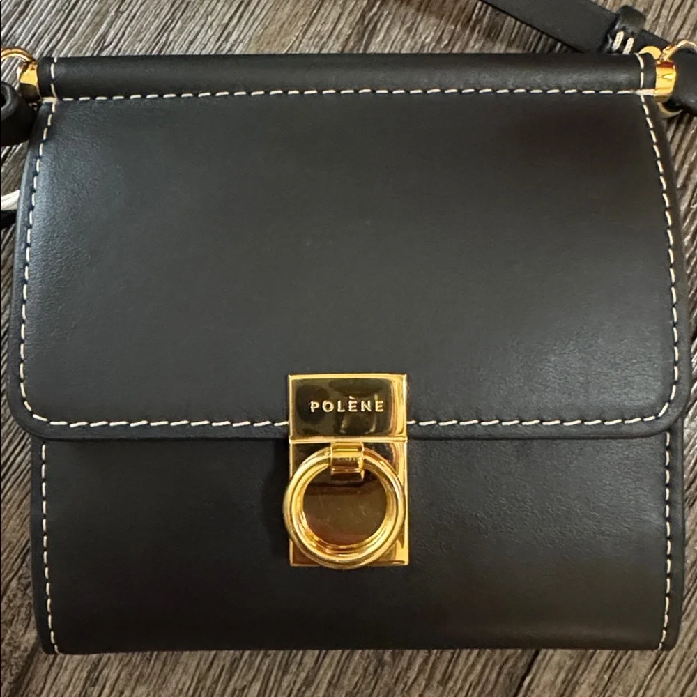 Polene Numéro Sept Crossbody Wallet BANDOULIERE NOIR LISSE - Picture 1 of 12